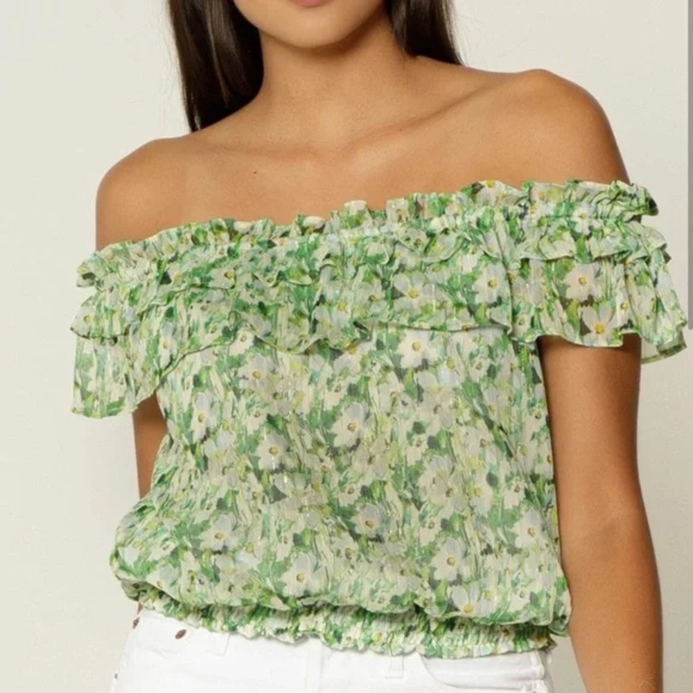 Lavender Brown Green Floral Off-Shoulder Blouse